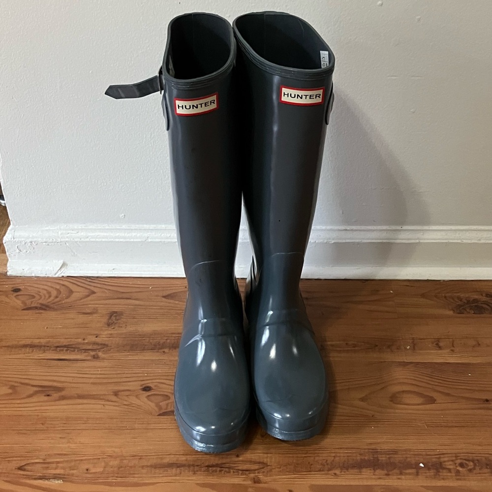 Gloss Gray Hunter Rain Boots Size 9